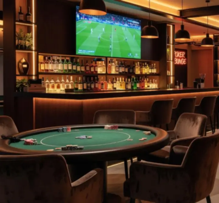Nowoczesne wnętrze baru i restauracji GG-299-783 LIMITED z oświetleniem w klimacie pokerowo-sportowym